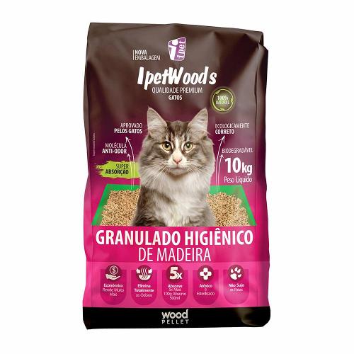 Granulado Ipet Woods de Madeira para Gatos - 10 Kg