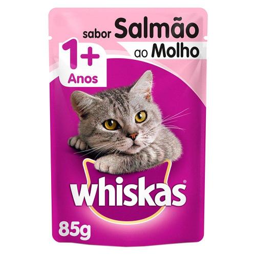Kit Ração Úmida Whiskas Sachê Salmão ao Molho para Gatos Adultos - 40 Unidades