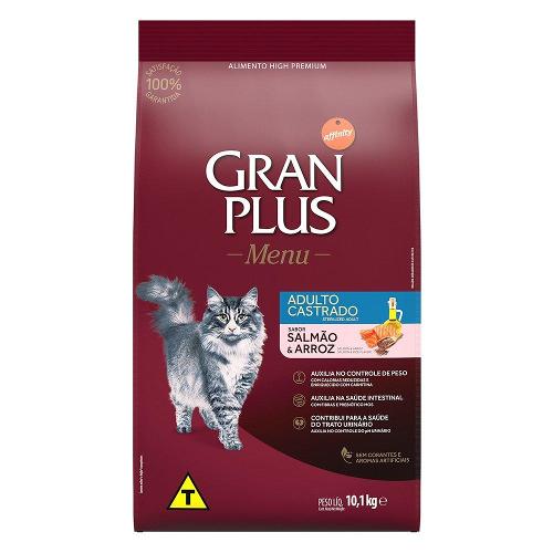 Ração GranPlus Menu Salmão e Arroz Gatos Castrados - 10,1 Kg