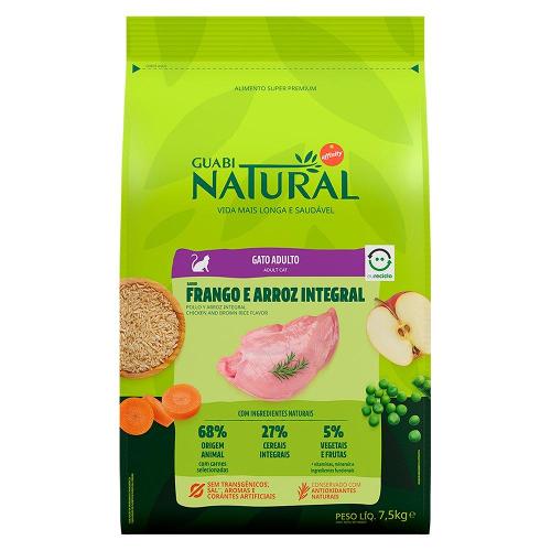 Ração Guabi Natural Frango e Arroz Integral para Gatos Adultos - 7,5 Kg