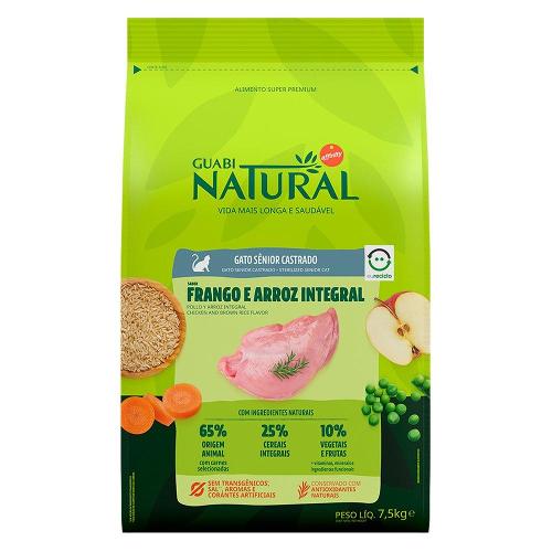 Ração Guabi Natural Frango e Arroz Integral Gatos Sênior Castrados - 7,5 Kg