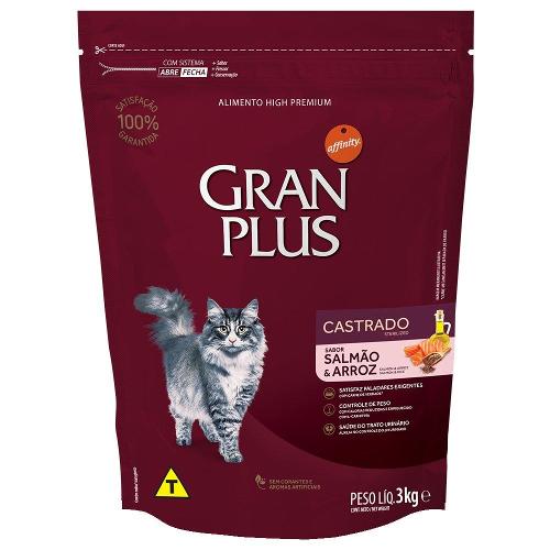 Ração GranPlus Salmão e Arroz Gatos Castrados Adultos - 3 Kg