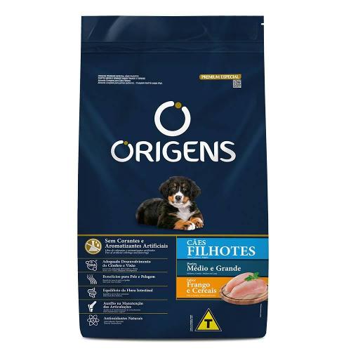 Ração Seca Origens Premium Especial Frango e Cereais para Cães Filhotes Raças Médias e Grandes