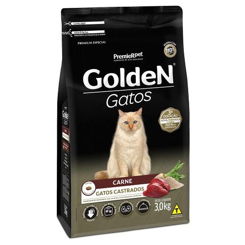Ração Golden Carne Gatos Castrados - 3 Kg