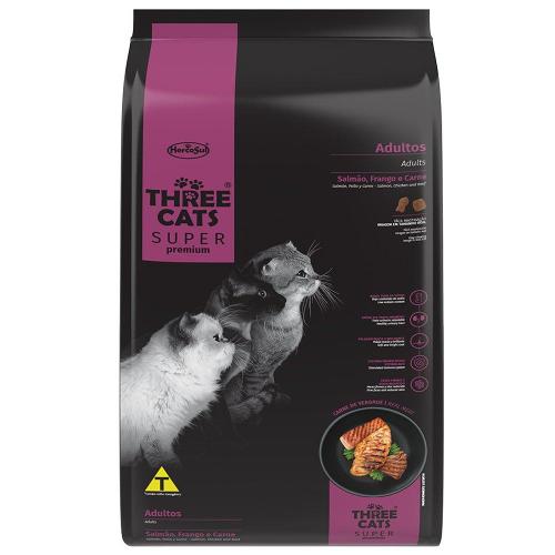 Ração Three Cats Salmão, Frango e Carne Gatos Adultos- 15 Kg
