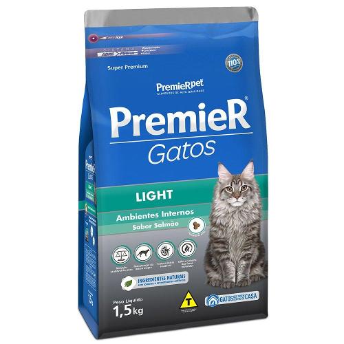 Ração Premier Pet Gatos Ambientes Internos Light Adultos Salmão - 1,5 Kg
