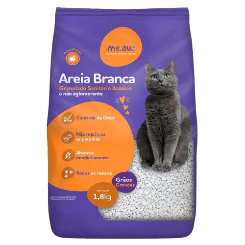 Areia Sanitária Branca Meau Grãos Minerais para Gatos - 1,8 Kg