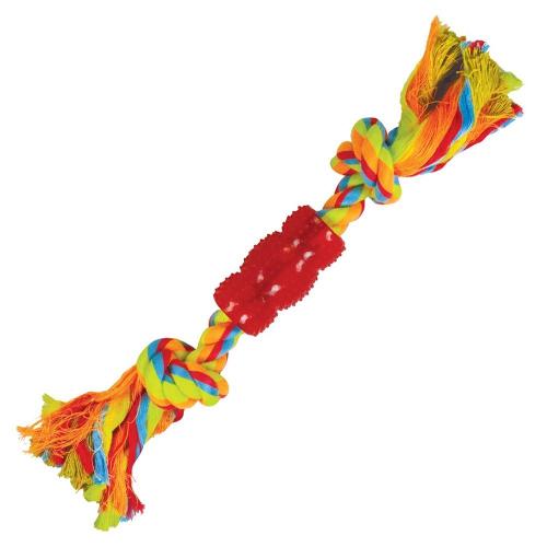 Brinquedo Mordedor Corda Rubber Bone Vermelho e Amarelo para Cães - Tam. Único