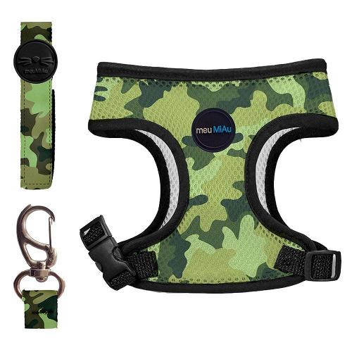 Conjunto Peitoral Style Mesh e Guia Camuflada para Gatos - Tam. Único