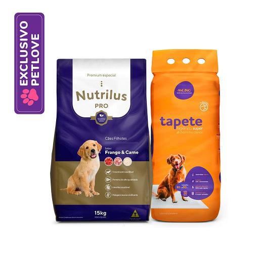 Kit Ração Seca Nutrilus + Tapete Higiênico Super Me.Au Pet Cheirinho Cítrico - KIT