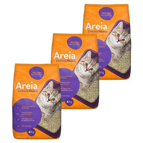 Areia Sanitária Meau Grãos Finos para Gatos - 4 Kg - KIT