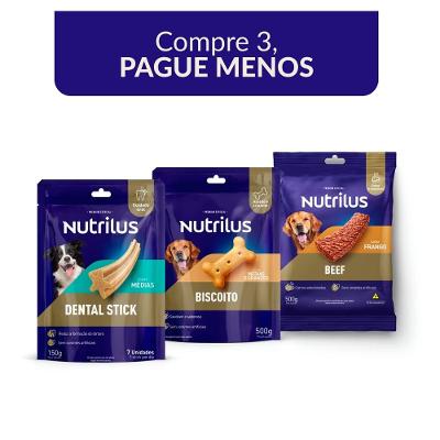Kit Nutrilus Dental Stick, Biscoito e Bifinho para Cães Adultos Porte Médio - 150 g + 500 g + 500 g