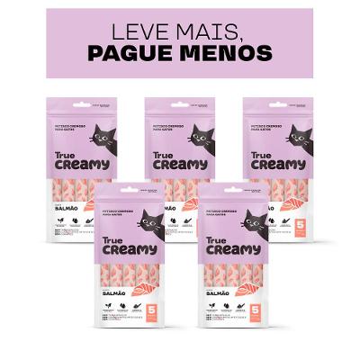 Petisco Cremoso True Creamy Sabor Salmão para Gatos - 5 Pacotes (25 Unidades)