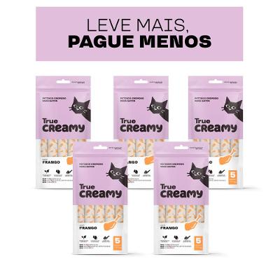 Petisco Cremoso True Creamy Sabor Frango para Gatos - 5 Pacotes (25 Unidades)