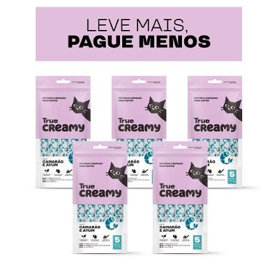 Petisco Cremoso True Creamy Sabor Camarão e Atum para Gatos - 5 Pacotes (25 Unidades)