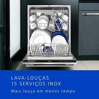 Lava-Louças de Embutir Panasonic 15 serviços e Função ECO Inox - NP-6M2FTKBRP