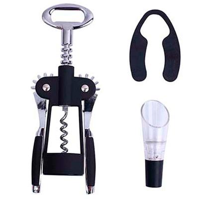 Conjunto 3 Peças para Vinho Dynasty com Saca Rolha, Corta Lacre e Aerador - Preto