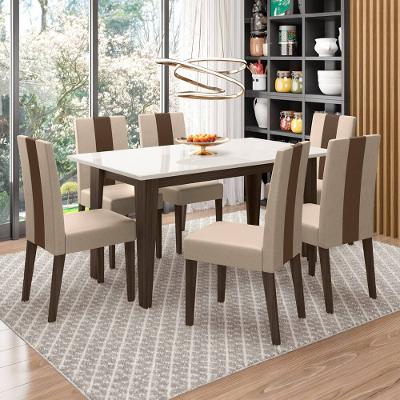 Mesa de Jantar Retangular Poliman Goya com Tampo de Vidro e 6 Cadeiras Revestidas em Suede