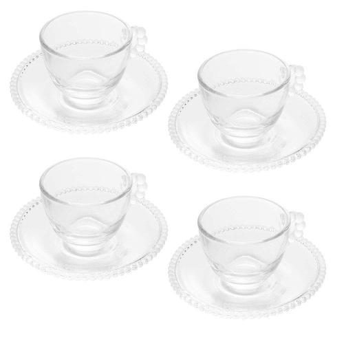 Conjunto com 4 Xícaras e Pires para Café Wolff Pearl em Cristal - 80 ml