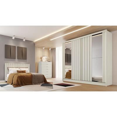 Guarda-Roupa Europa Mademarques Córdoba com espelho, 2 portas de correr, 4 gavetas e 15 prateleiras - 226 cm de Largura