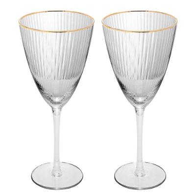 Conjunto de Taças para Vinho Wolff com Borda Dourada Lines 400 ml em Vidro – 2 Peças