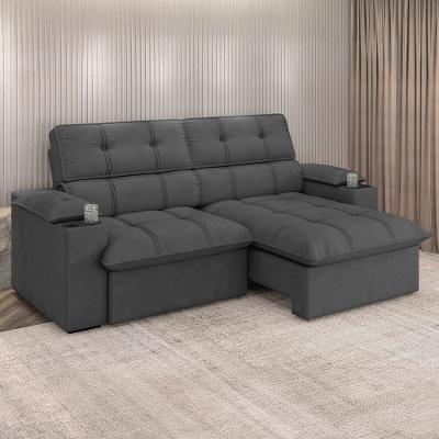 Sofá 4 Lugares Luizzi Liverpool Slim com Assento Retrátil e Reclinável, Revestido em Suede - 240cm de Largura