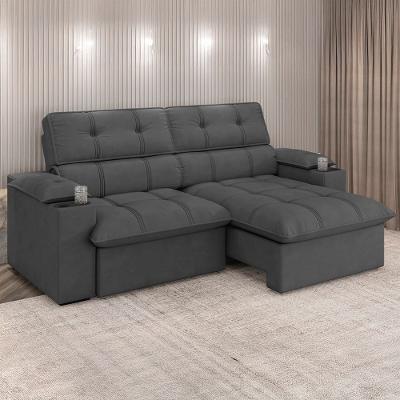 Sofá 3 Lugares Luizzi Liverpool Slim com Assento Retrátil e Reclinável, Revestido em Suede - 210cm de Largura