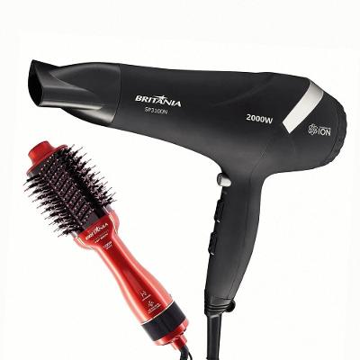 Escova Secadora Britânia Soft BES12 Luz Infrared 1300W - Vermelha/Preta + Secador de Cabelos Britânia SP3100 2000W - Preto