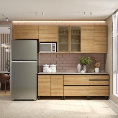 Cozinha Completa Bartira Cristal 300cm com 8 Portas 5 Gavetas e Nicho Micro-ondas