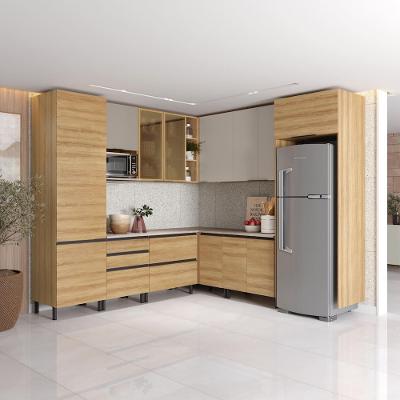 Cozinha Bartira Cristal com 14 Portas, 3 Gavetas, 13 Prateleiras e Nicho para Micro-ondas - 301,8cm de Largura