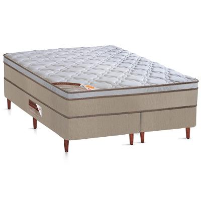 Cama Box Queen Size Castor Revolution com Mola Bonnel 66x158x198cm – Branco/Bege