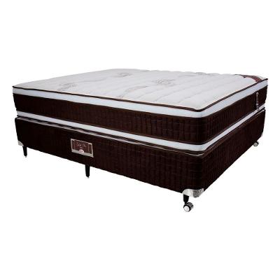 Cama Box Casal Castor Selle P Double com Revestimento em Tecido Suede + Colchão com Euro Pillow e Molejo Tecnopedic 34x138x188cm - Marrom e Bege