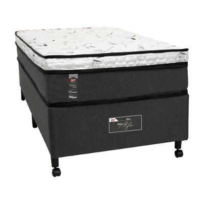 Cama Box Solteiro Castor New Alfa One em tecido Poliéster Cinza + Colchão de com Molejo Tecnopedic, Euro Pillow em Malha 24x88x188cm