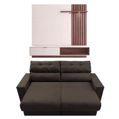 Sofá 3 lugares Cama Inbox Clean Reclinável - 190 cm de largura + Painel Home Suspenso Colibri Tocantins com 160 cm de largura para TVs de até 60"