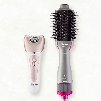 Escova Secadora Philco Advance PES25SR 1300W - Cinza e Rosa + Depilador Philco Aqua Deluxe PDP01 - Rosa
