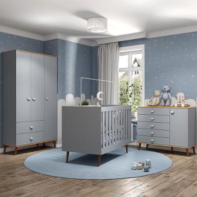 Guarda-Roupa Bartira Ternura com 3 Portas, 2 Gavetas + Cômoda Ternura com 5 Gavetas e 1 Porta + Berço Mini Cama Móveis Estrela Ternura
