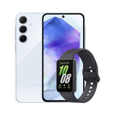 Smartphone Samsung Galaxy A55 5G 128GB Azul Claro, 8GB RAM, Câmera Tripla Traseira de até 50MP e Tela Super AMOLED 6.6" + Galaxy Fit3 Grafite