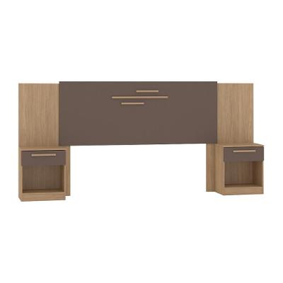Cabeceira para Cama Casal Santos Andirá Chicago com 2 Gavetas – Wood/Couro Terracota