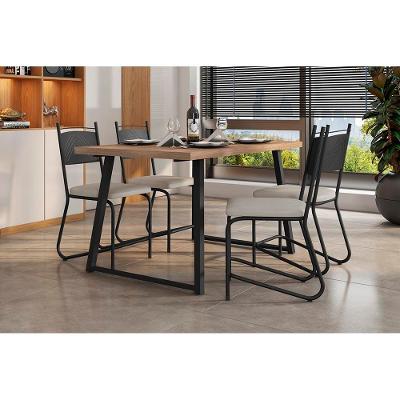 Conjunto de Mesa Jantar 4 Cadeiras Fabone Atlanta Aço Carbono Estofadas Corano Retangular 136x80