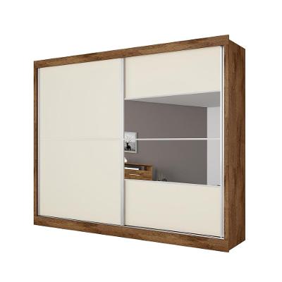 Guarda-Roupa Casal Móveis Europa Londres Flex com Espelho, 2 Portas de Correr e 4 Gavetas - 205cm de largura