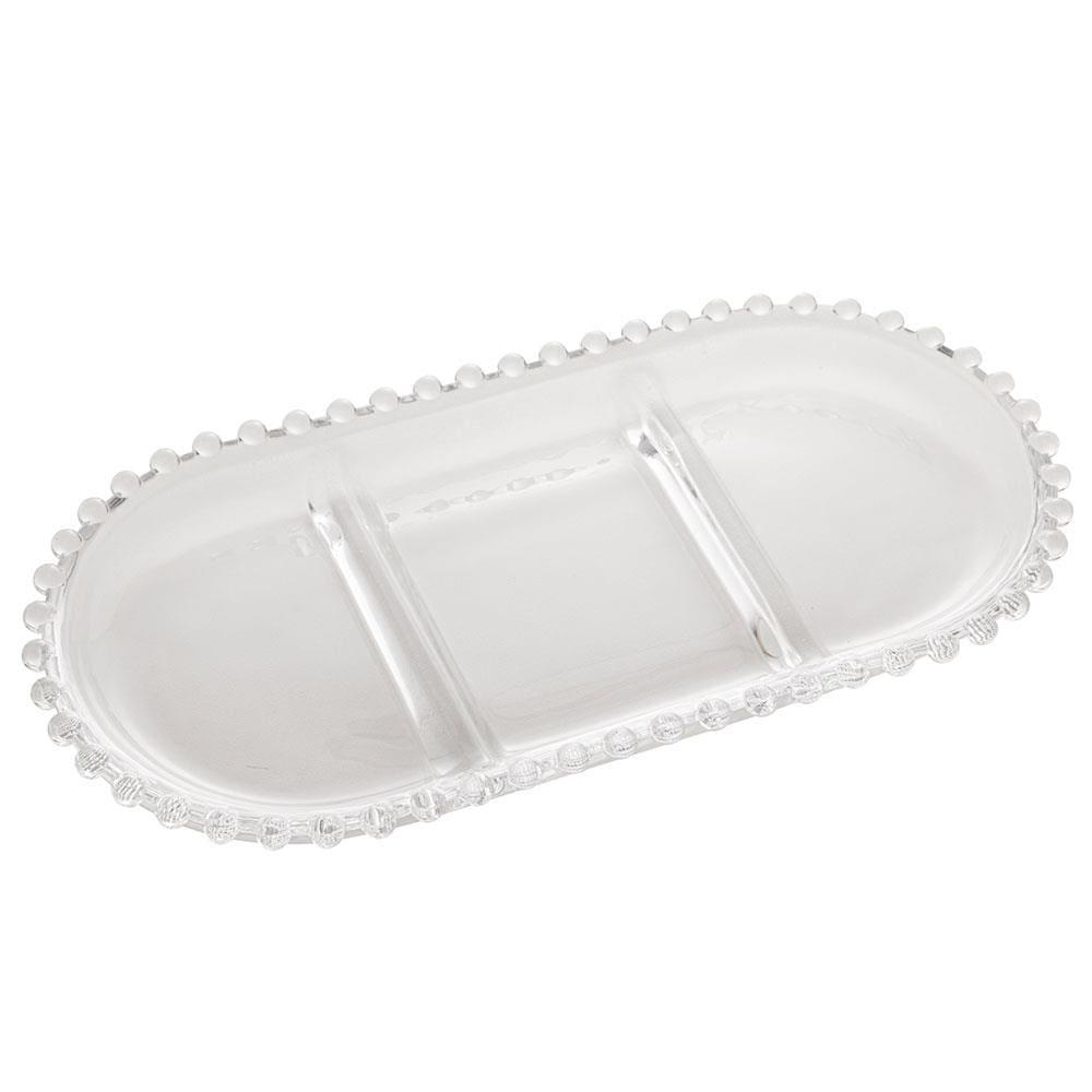 Petisqueira Oval com 3 Divisórias Wolff Gourmet em Cristal Transparente - 30 cm - 1