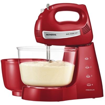 Batedeira Mondial Premium Bella Massa Inox B-29 NP com 4 Velocidades e 500W – Vermelha