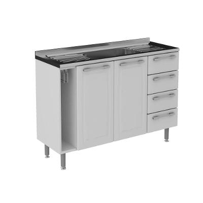 Balcão para Cozinha Itatiaia Diamante 4 Gavetas, 2 Portas e Pia Inox 120cm