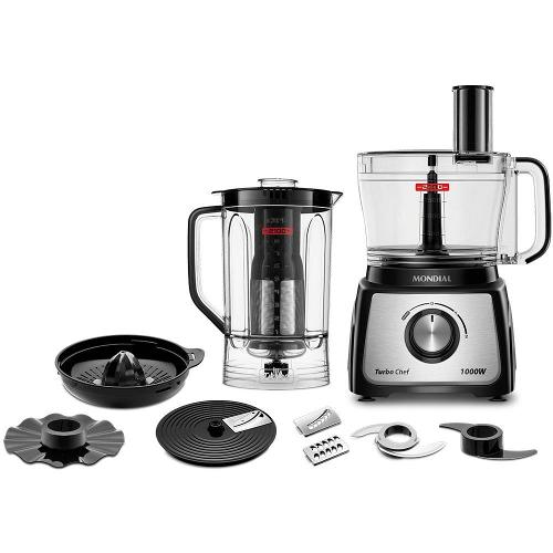 Multiprocessador de Alimentos Mondial Turbo Chef 9 em 1 MPN-01-BF com 2 Velocidades + Pulsar – 1000 W