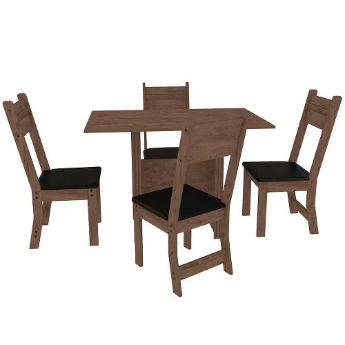Mesa de Jantar Retangular Indekes Pequi com 4 Cadeiras e Assento Revestido em Courino
