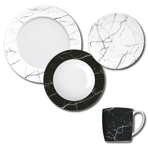 Aparelho de Jantar, Chá e Sobremesa 16 Peças Germer Nero em Porcelana – Estampado