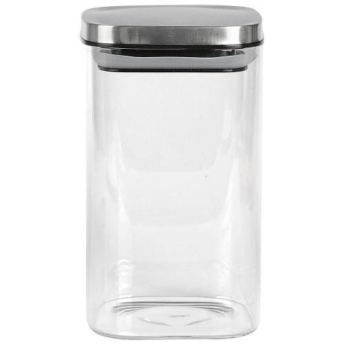 Porta Mantimentos Quadrado Dynasty em Vidro Borossilicato com Tampa de Metal Prata – 1,1 L