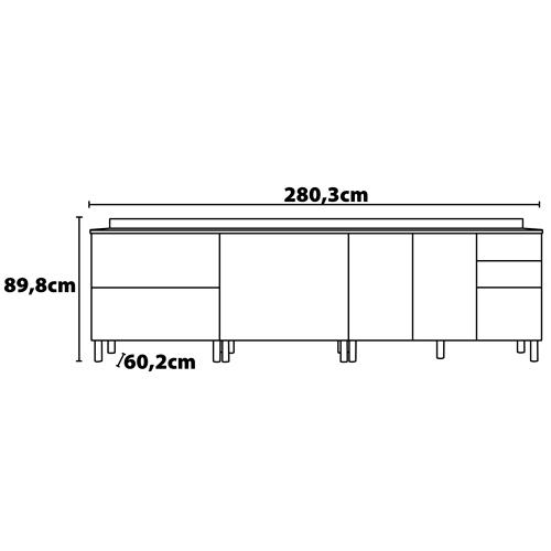 Cozinha Compacta Bartira Rubi com 2 Portas, 5 Gavetas e 1 Prateleira - 280,3cm de largura - 7