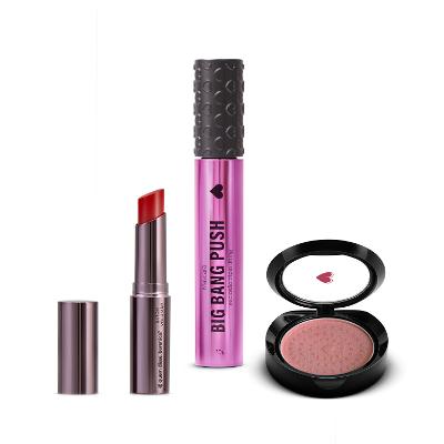 Kit Make dos Sonhos: Máscara de Cílios Big Bang 360 + Blush Compacto Malvíssima + Batom Volumão Aboborê