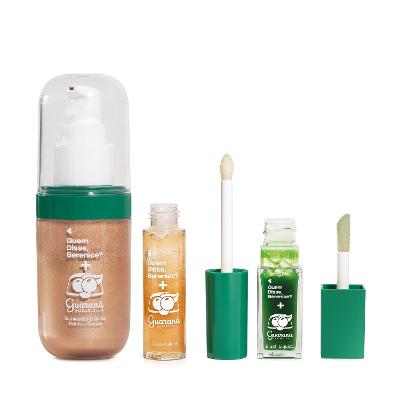 Combo QDB Guaraná Antarctica: Gloss Labial 10ml + Iluminador Líquido Rosto e Corpo 30ml + Blush Líquido Boca e Bochecha 6,8ml
